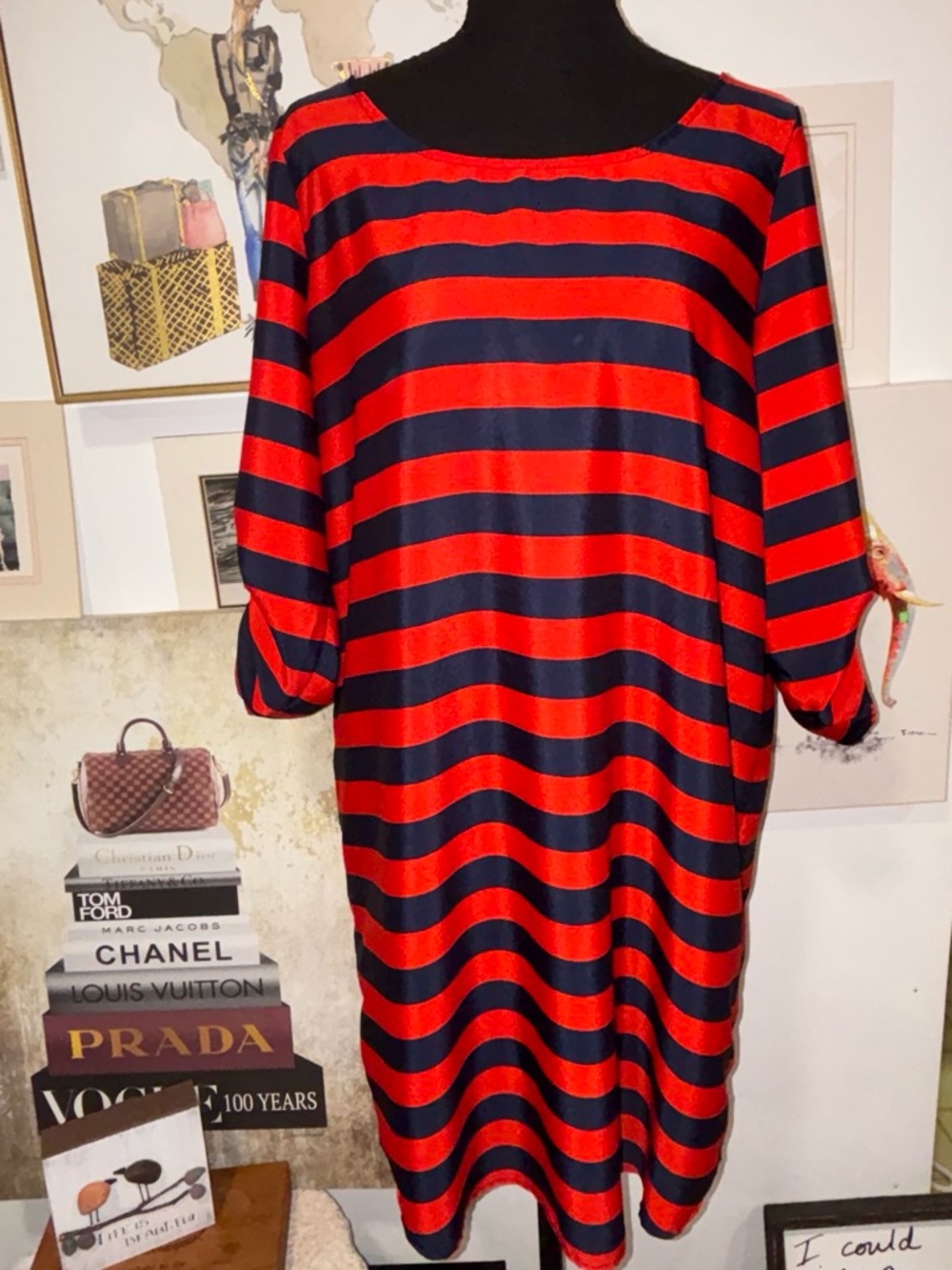 GAP Red and Navy Striped Midi Shift Dress